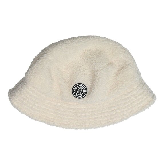 Karl Lagerfeld Sherpa Bucket Hat in White